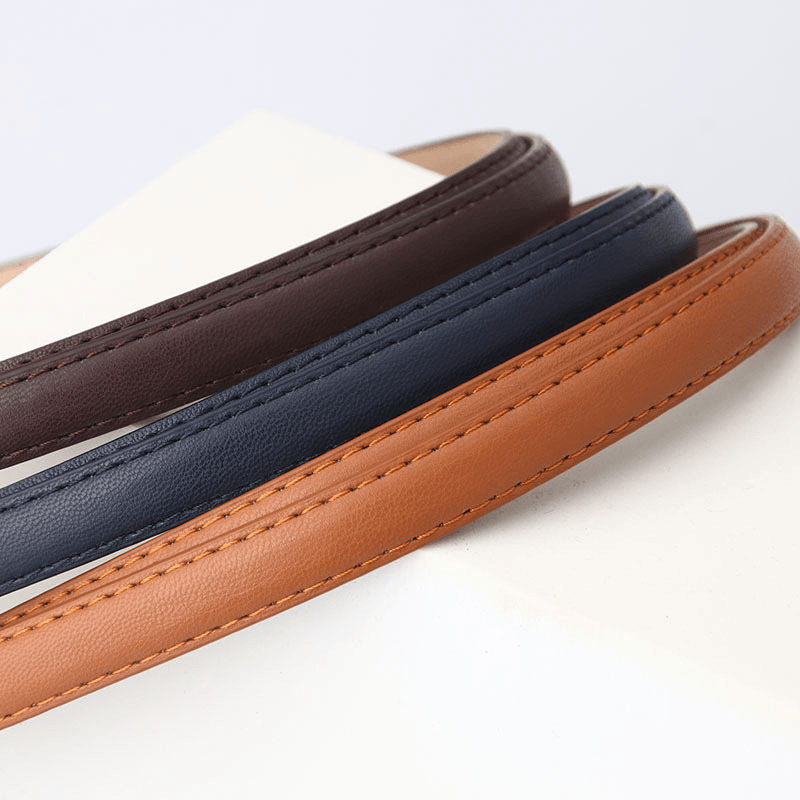 women's slim PU belt with round buckle, view 7 - MRSLM