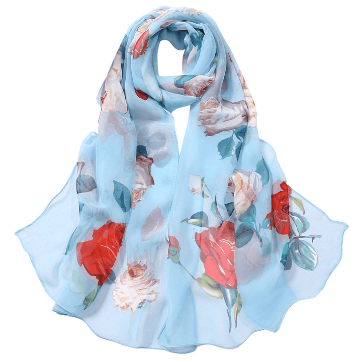 Women'S Rose Pattern Sunscreen Silk Scarf - MRSLM