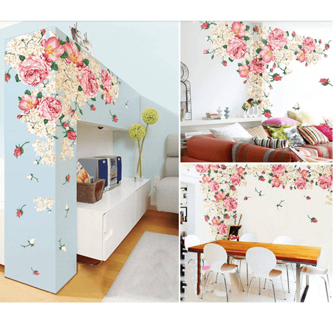 Pink Peony Rose Flower Blossom Wall Stickers Kids Baby Room Art Decorations - MRSLM