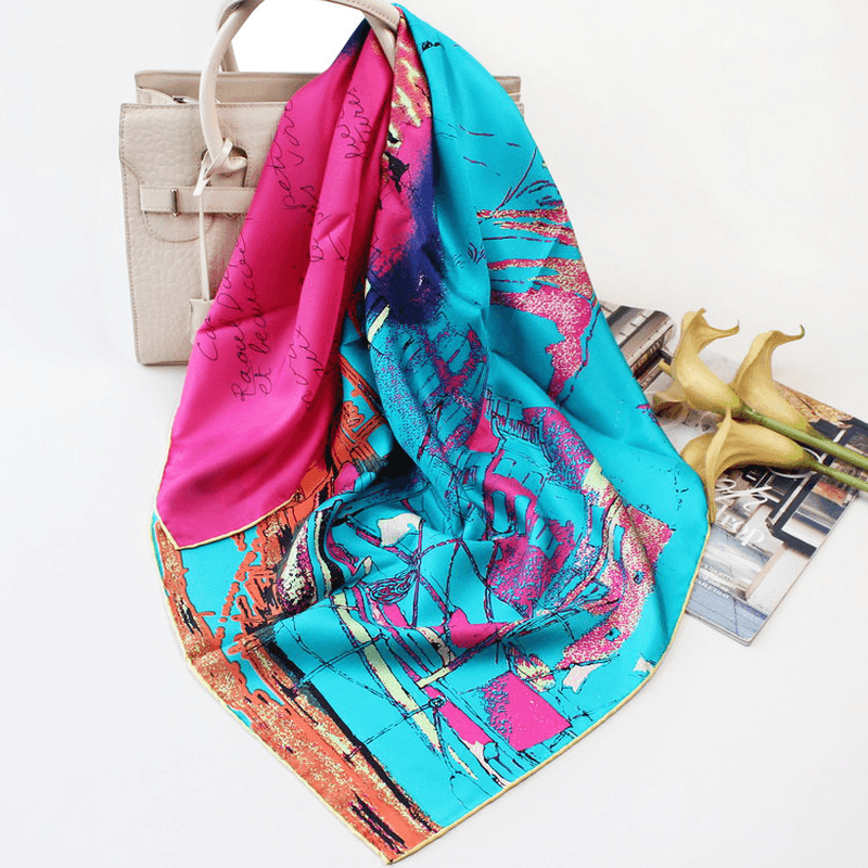 Women's silk twill square scarf, view 3 - MRSLM