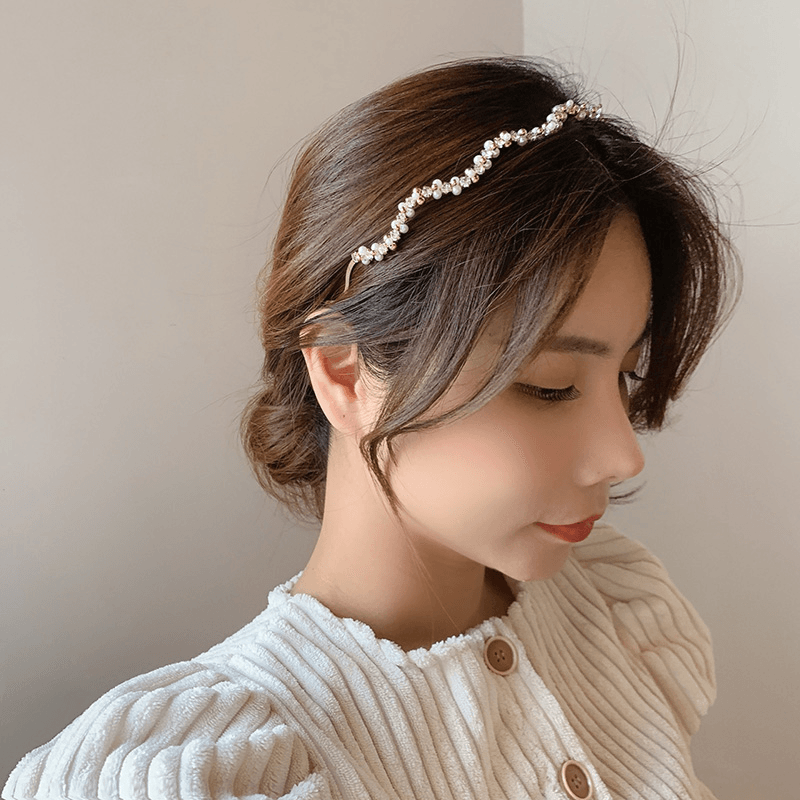 retro rhinestone pearl wave hair band, view 3 - MRSLM