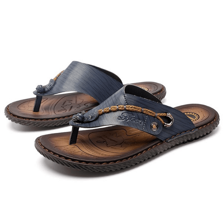 Men Leather Sandlas Flip Flops - MRSLM