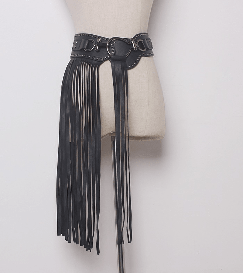 Wide black tassel fringe belt - MRSLM