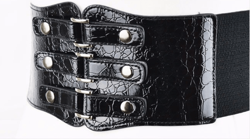 women's black ultra-wide rivet elastic belt, view 5 - MRSLM