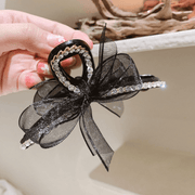 net yarn bow rhinestone hair clip, view 7 - MRSLM