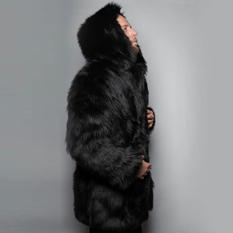 men's black faux fur jacket, view 4 - MRSLM