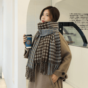 houndstooth imitation cashmere scarf with tassels, view 2 - MRSLM