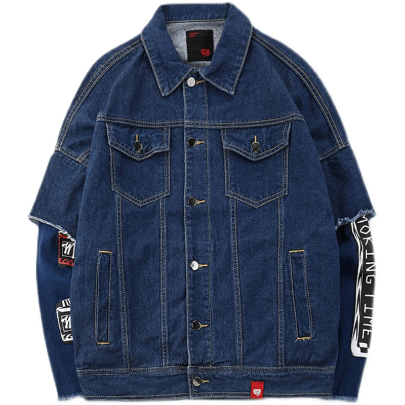 loose dark blue cotton street jacket, view 3 - MRSLM