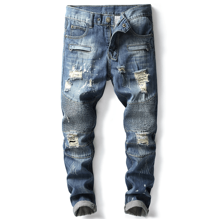 Nostalgic Motorcycle Jeans Small Straight-Leg Pants - MRSLM