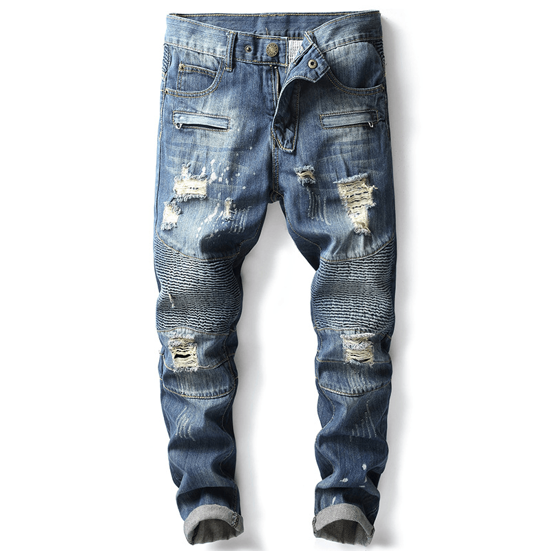 Nostalgic Motorcycle Jeans Small Straight-Leg Pants - MRSLM