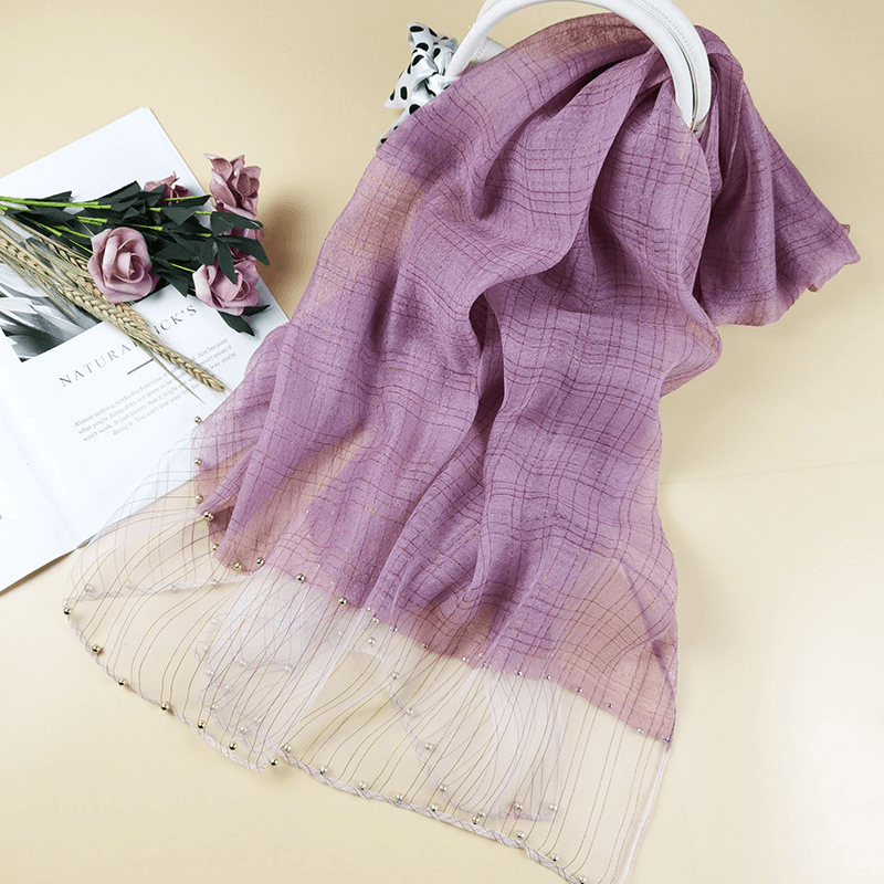 elegant pearl silk scarf shawl, view 4 - MRSLM