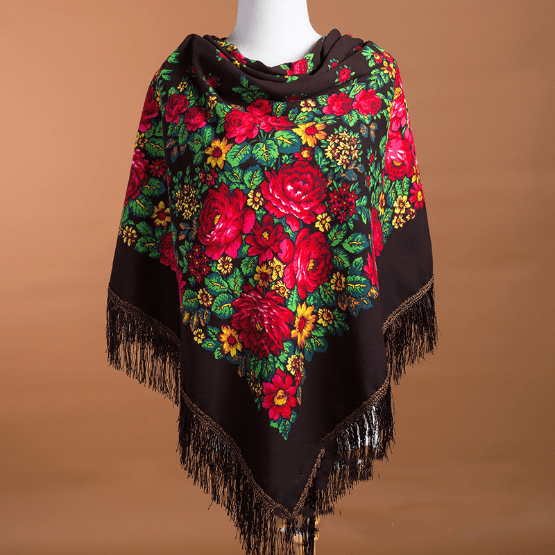 large square ethnic print scarf, view 18 - MRSLM