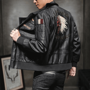 Men's PU leather embroidered motorcycle jacket, view 4 - MRSLM