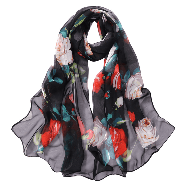 Women'S Rose Pattern Sunscreen Silk Scarf - MRSLM