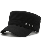cotton flat top military style peaked cap, view 3 - MRSLM