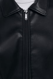 Women's short black PU leather jacket, view 8 - MRSLM