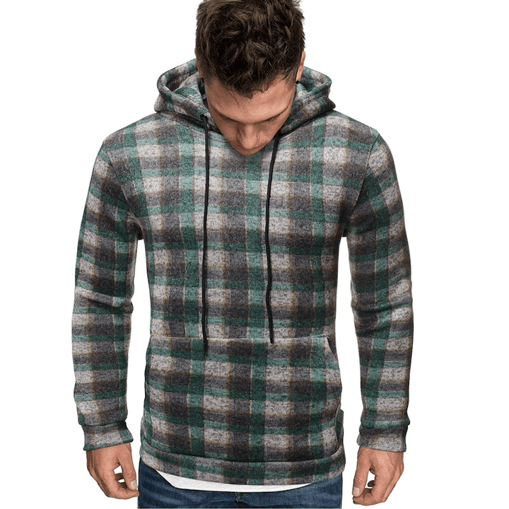 Men Cotton Autumn Hip Hop Plaid Hoodie - MRSLM