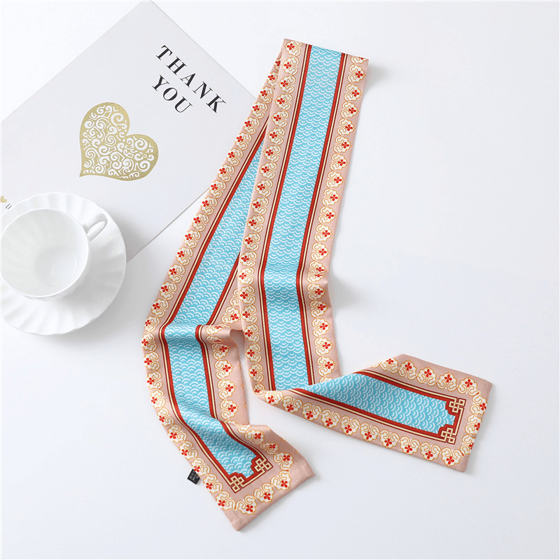 narrow long silk scarf, view 2 - MRSLM