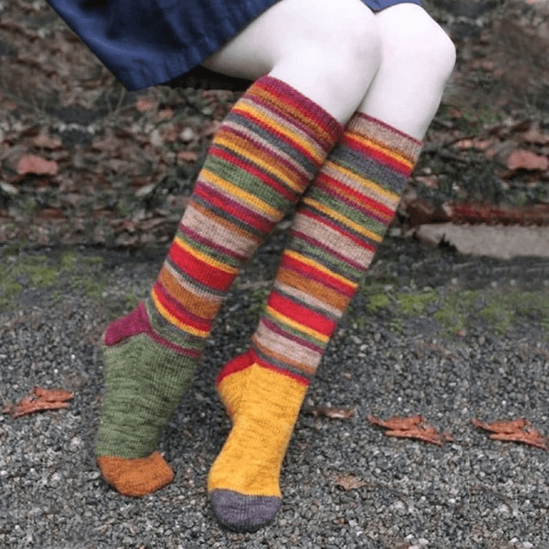 Women Cotton Color Stripe Pattern Casual Fashion Halloween Christmas Knee Socks Stockings - MRSLM