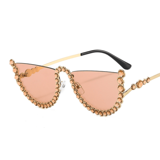 women's gold metal half frame diamond sunglasses - MRSLM