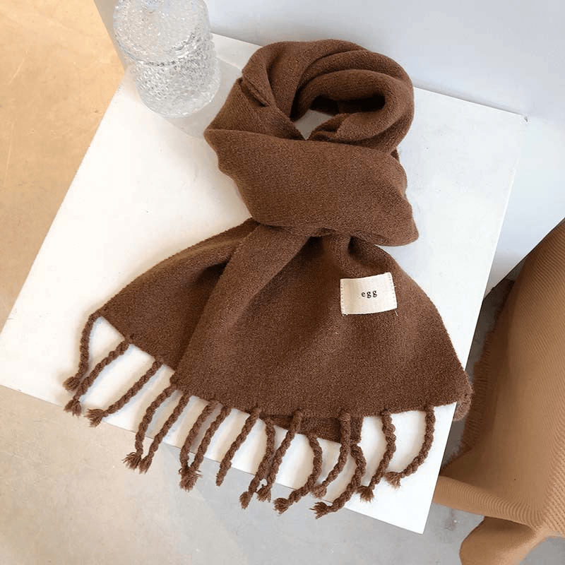 solid color tassel knitted scarf, view 14 - MRSLM