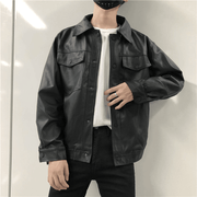 Men's loose PU leather workwear jacket, view 2 - MRSLM