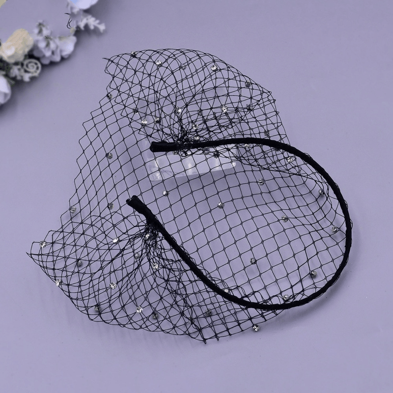 rhinestone veil mesh headband, view 5 - MRSLM