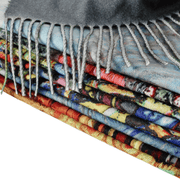 fringed long cashmere scarf with oil painting print, view 11 - MRSLM