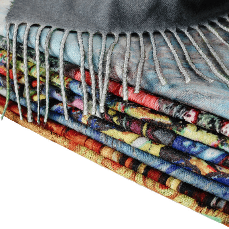 fringed long cashmere scarf with oil painting print, view 11 - MRSLM