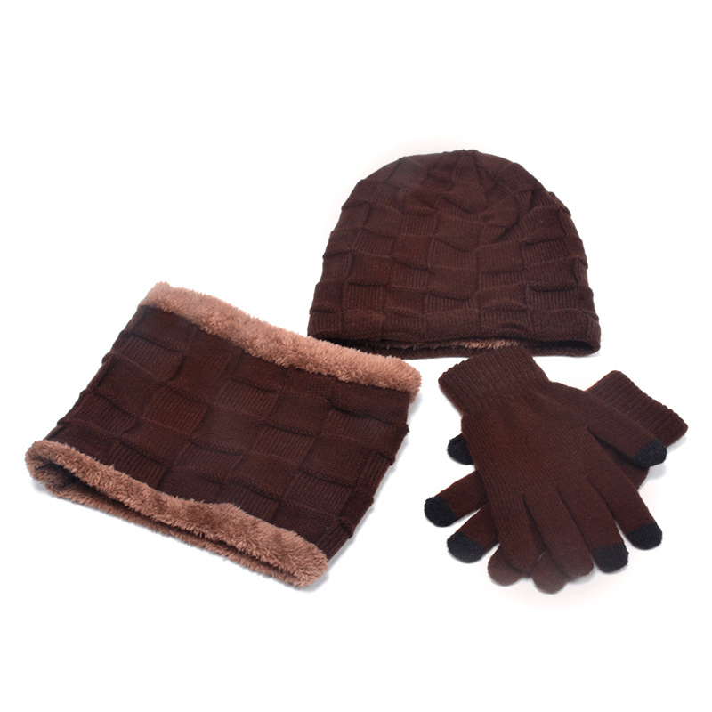 Hat Scarf Gloves Three-Piece Suit plus Velvet Knitted Outdoor Warmth - MRSLM