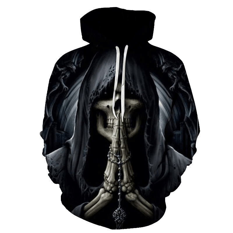 Skull 3D Printing Hooded Pocket Pullover Sweater Men's Hoodie