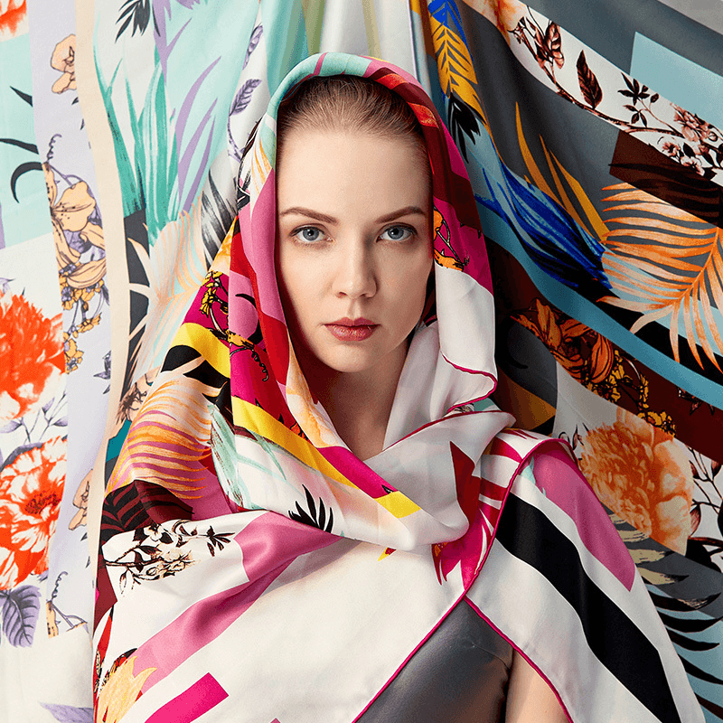 16 momme mulberry silk crepe satin scarf, view 3 - MRSLM