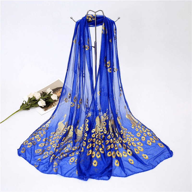 women's peacock print scarf shawl, view 12 - MRSLM