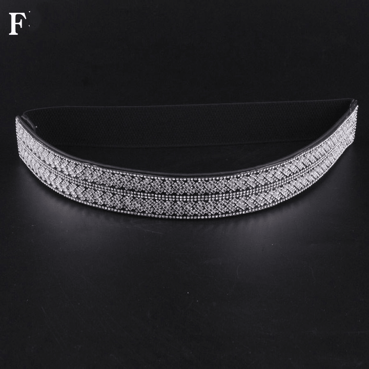 Rhinestones and Diamonds Elastic Wide Belt Flashing Diamonds Ladies Versatile Crystal Stretch - MRSLM