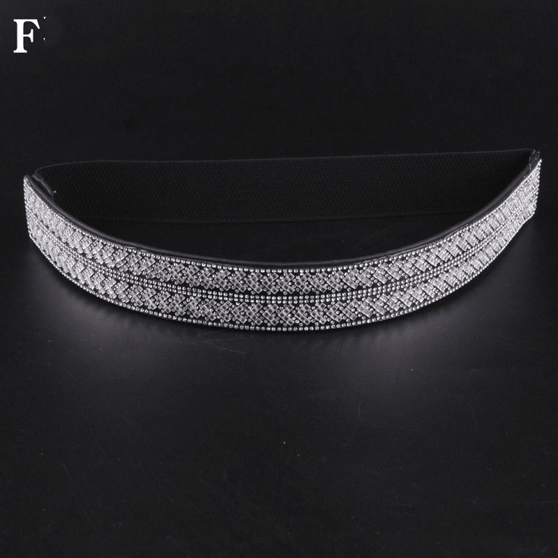 Women's rhinestone elastic wide belt, view 10 - MRSLM