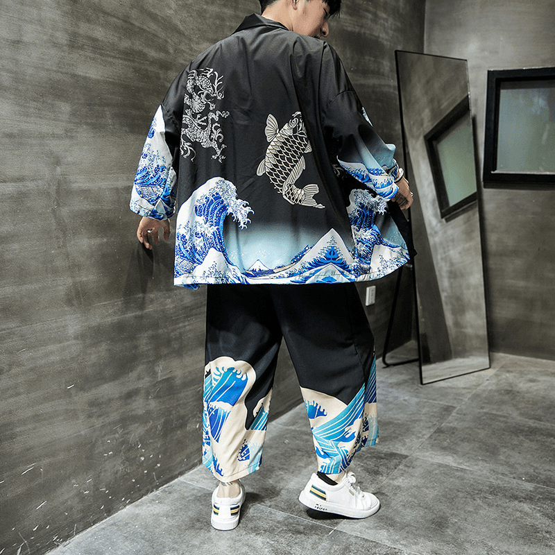 men's cotton kimono cardigan cloak, view 5 - MRSLM