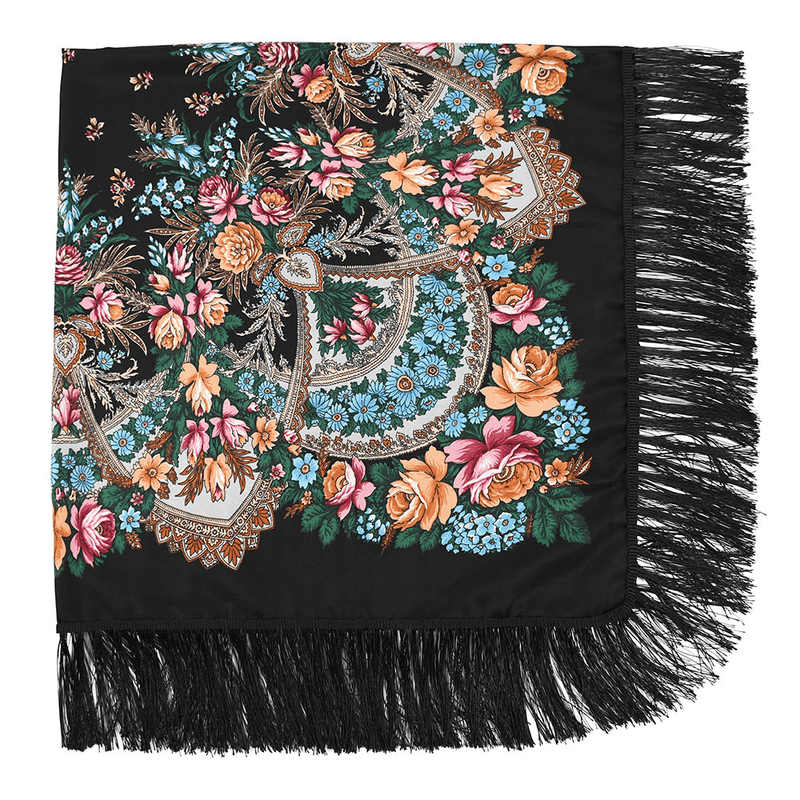 Printed fringed square shawl, view 14 - MRSLM