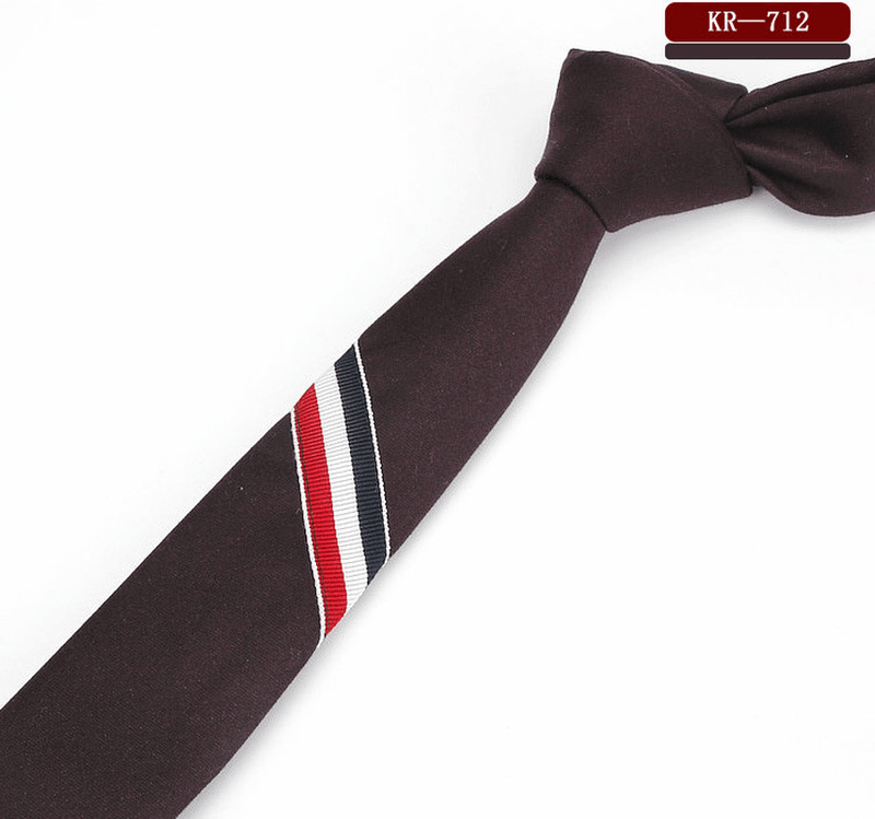 super narrow striped cotton tie, view 2 - MRSLM