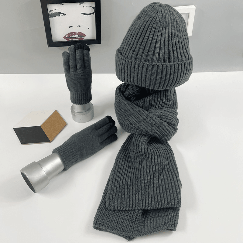 knitted scarf, hat and gloves three-piece set, view 4 - MRSLM