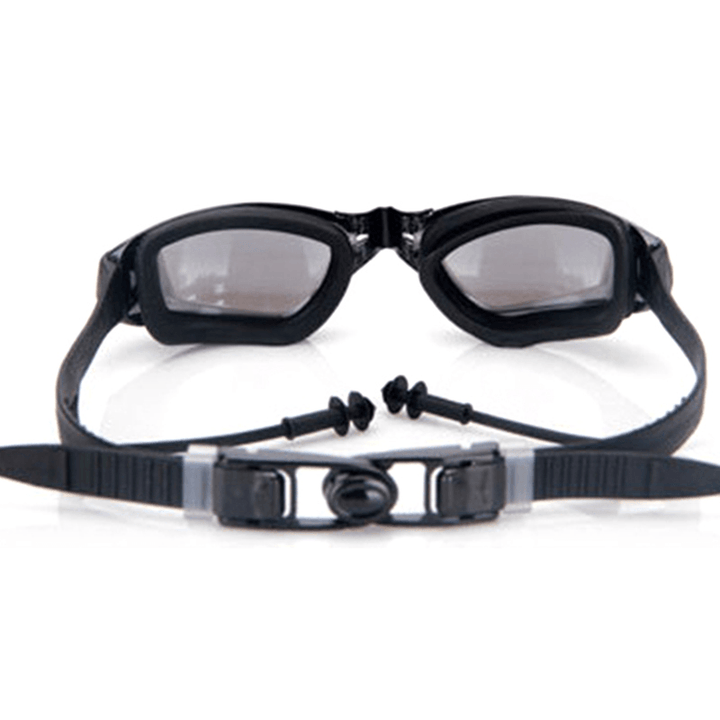 Men Women Summer Outdoor Siamese Silicone Earplugs Plated Swimming Goggles - MRSLM