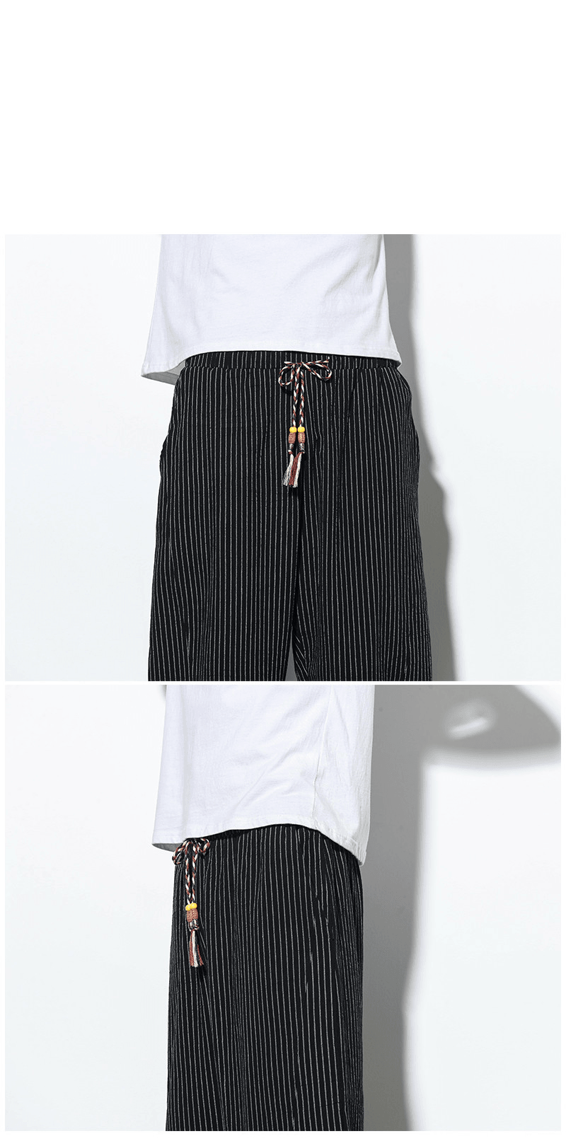 Chinese Style Cotton and Linen Pants Striped plus Size Loose Harem Bloomers Men - MRSLM