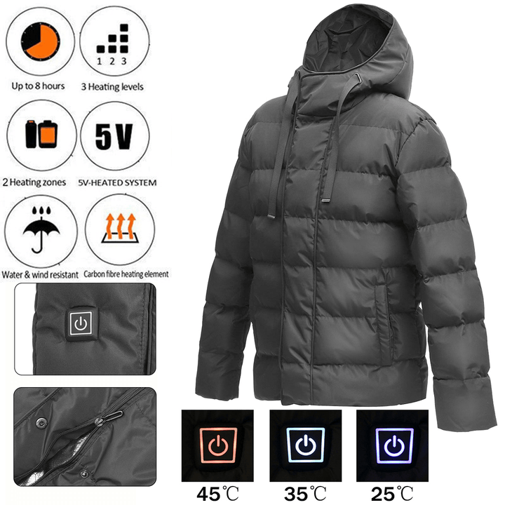 USB Electric Battery Men Heated Coat Jacket Warm Vest Overcoat Padded Winter Lot - MRSLM