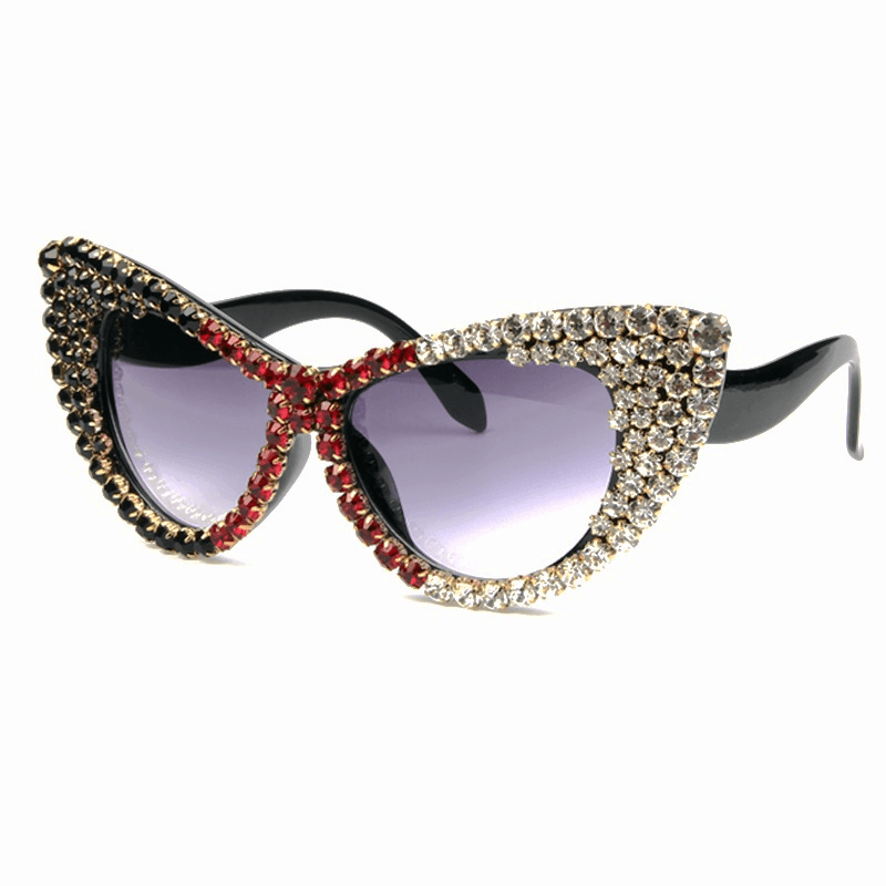 women's purple cat-eye rhinestone sunglasses, view 3 - MRSLM