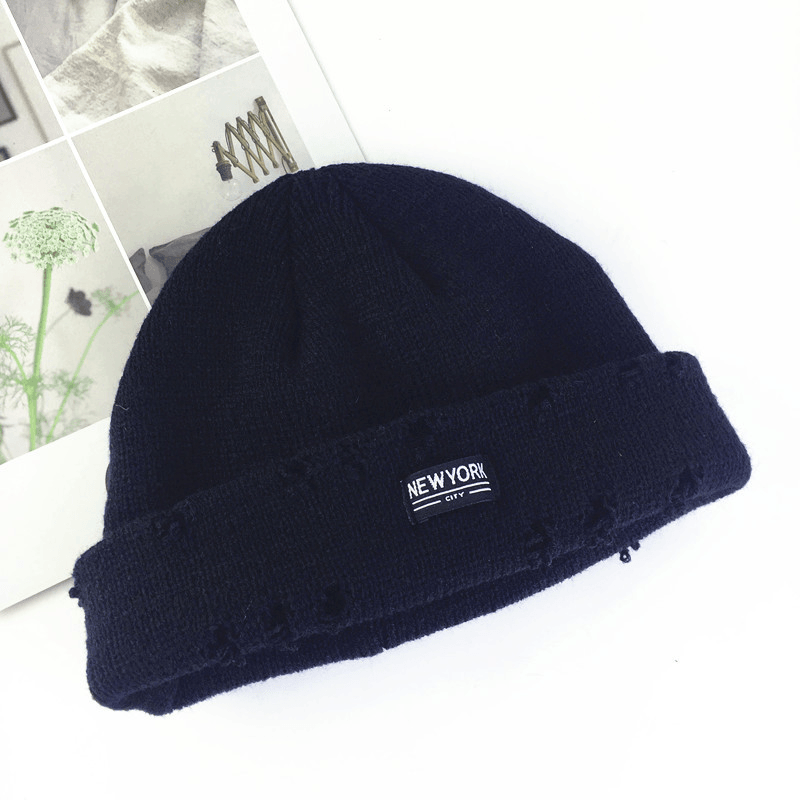 acrylic knit hat with patch, view 8 - MRSLM
