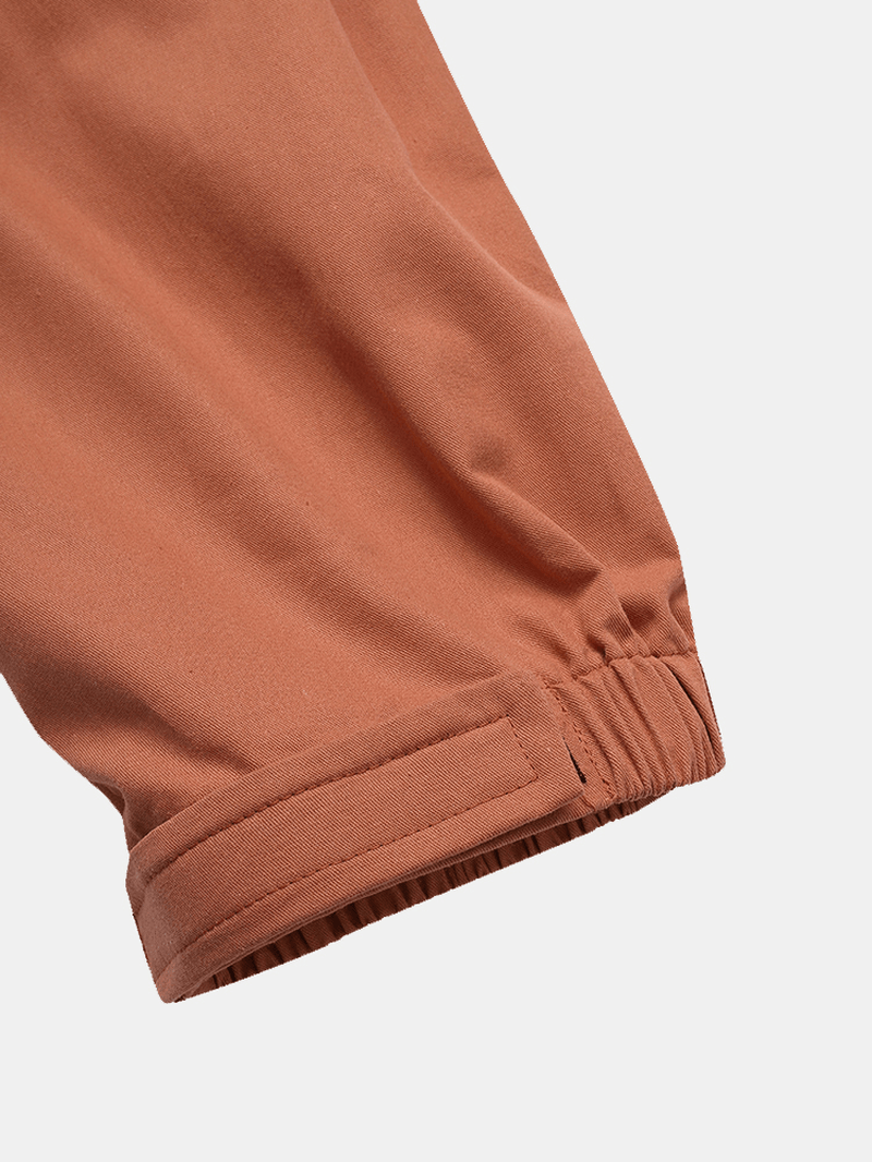 Mens Utility Solid Color 100% Cotton Loose Cargo Pants - MRSLM