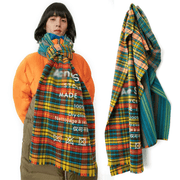 rainbow plaid wool blend scarf, view 2 - MRSLM