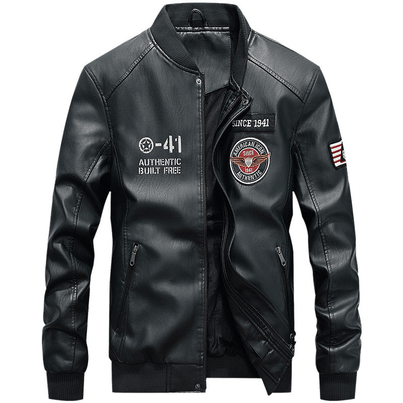 men's pu leather baseball jacket, view 2 - MRSLM