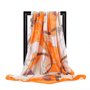 women's faux silk chain print square scarf, view 8 - MRSLM