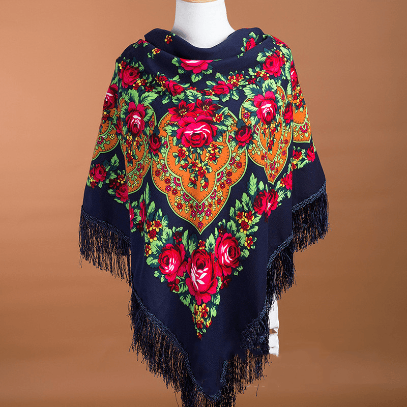large square ethnic print scarf, view 7 - MRSLM