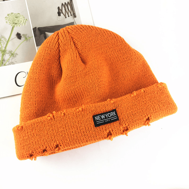 acrylic knit hat with patch, view 4 - MRSLM